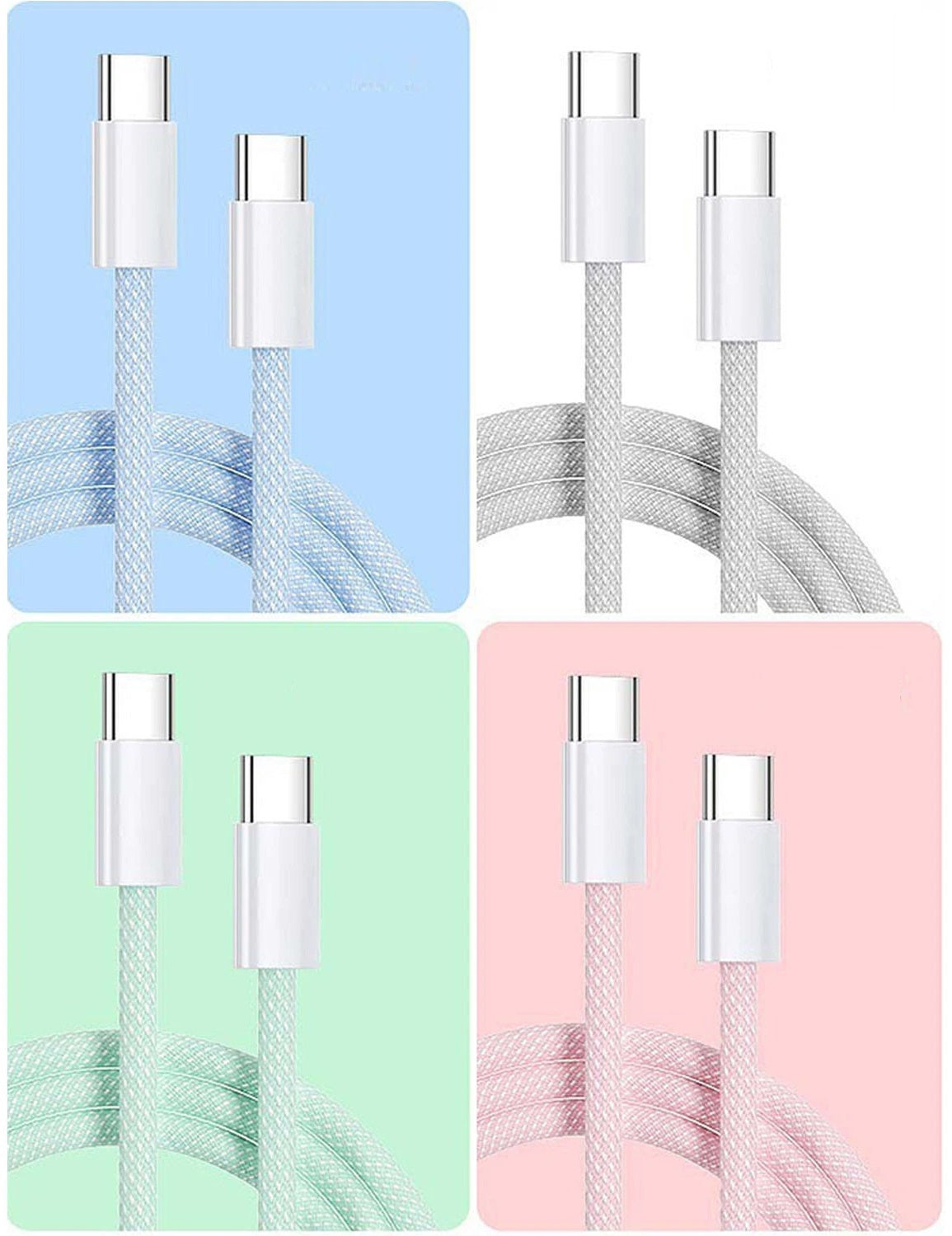 USB C to USB C Charging Fabric Braided Nylon Cable Super Fast Charge For iPhone 15
