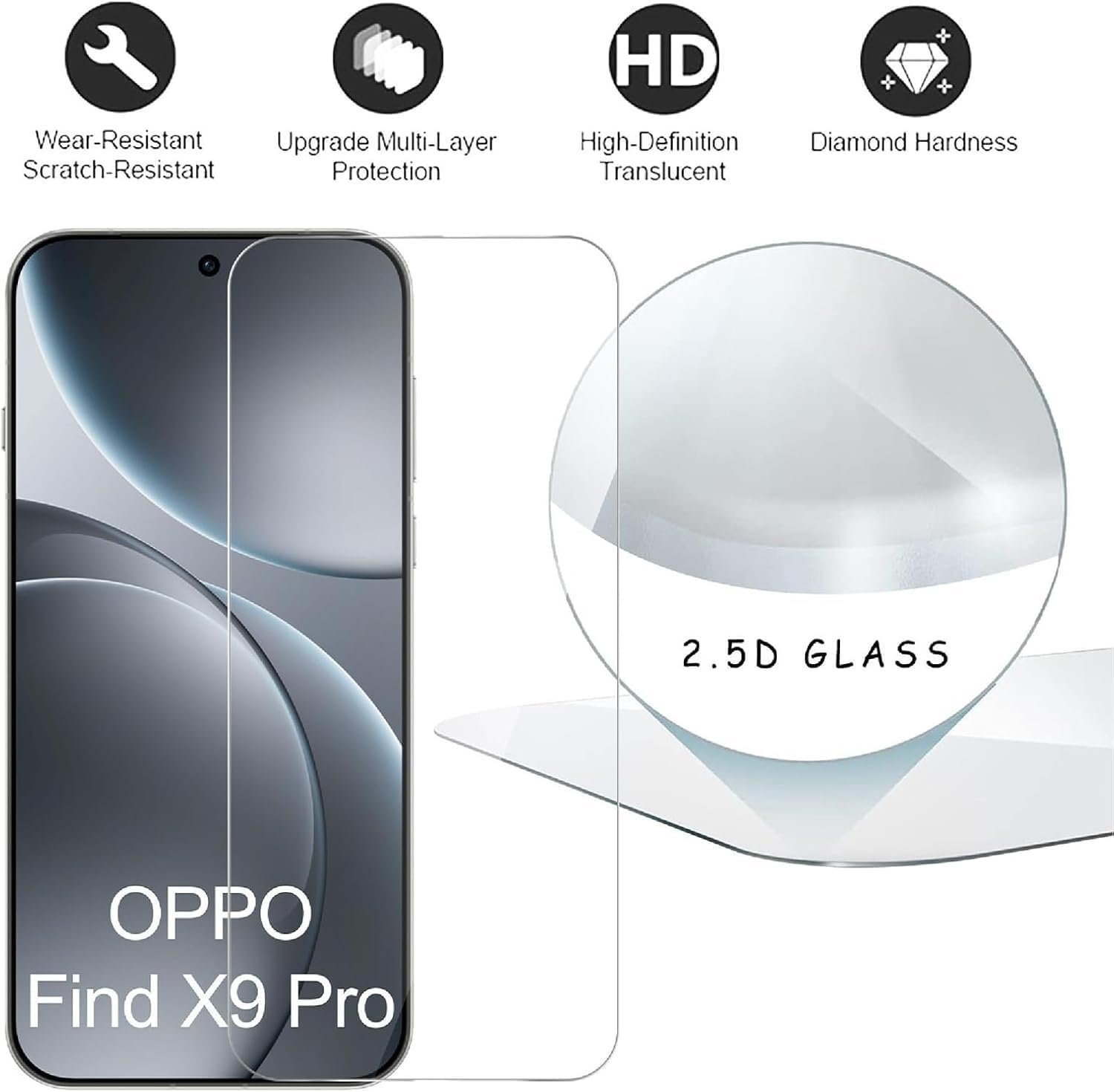 Oppo Find X9 Pro Clear Tempered Glass Screen Protector