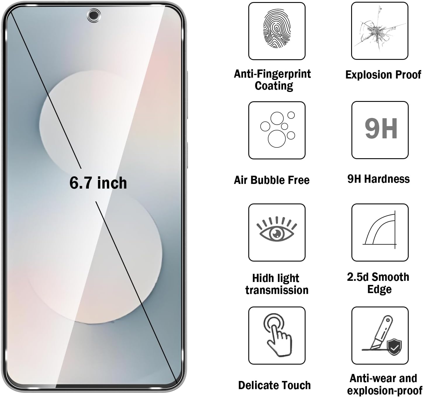 Samsung Galaxy S25 FE Clear Tempered Glass Screen Protector With Camera Lens