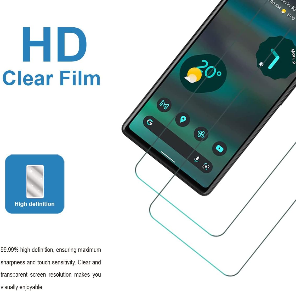 2 Pack Google Pixel 7a Clear Tempered Glass Screen Protector