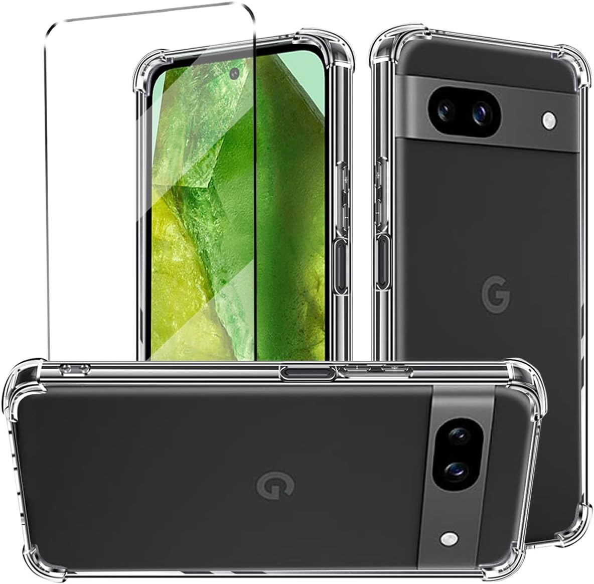 Google Pixel 9a Clear Gel Anti Shock Bumper Case Cover With Glass Screen Protector