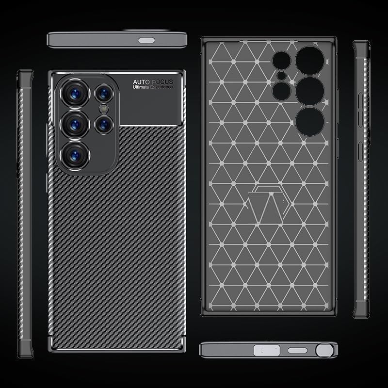 Samsung Galaxy S25 Ultra Case Carbon Fiber Thin Shockproof Cover - Black