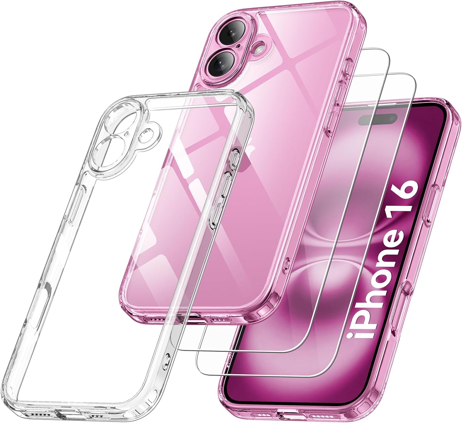 Apple iPhone 16 Clear Gel Case Cover With Glass Screen Protector