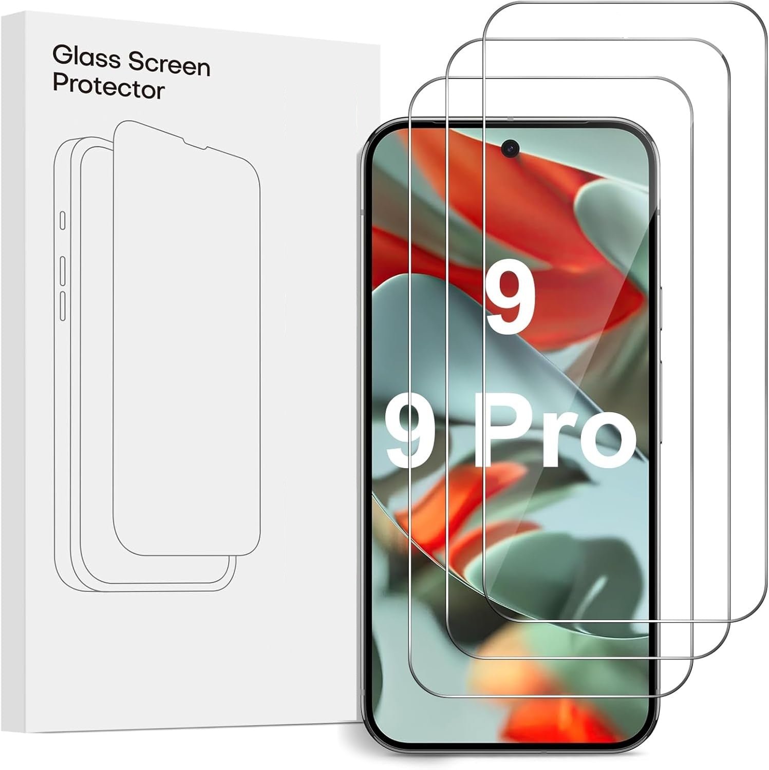 Google Pixel 9 Pro Clear Tempered Glass Screen Protector With Camera Lens Guard