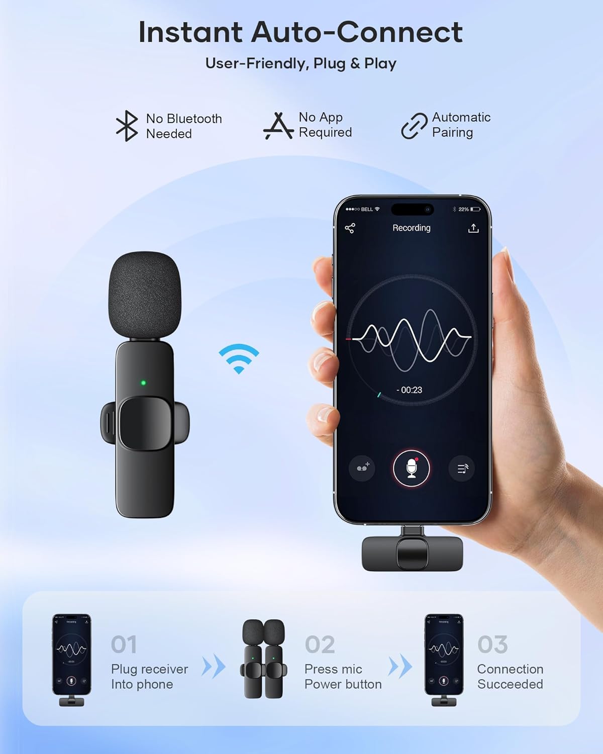 Wireless Mini Microphone Lavalier Noise Cancelling Mic Vlogging iPhone Samsung Android
