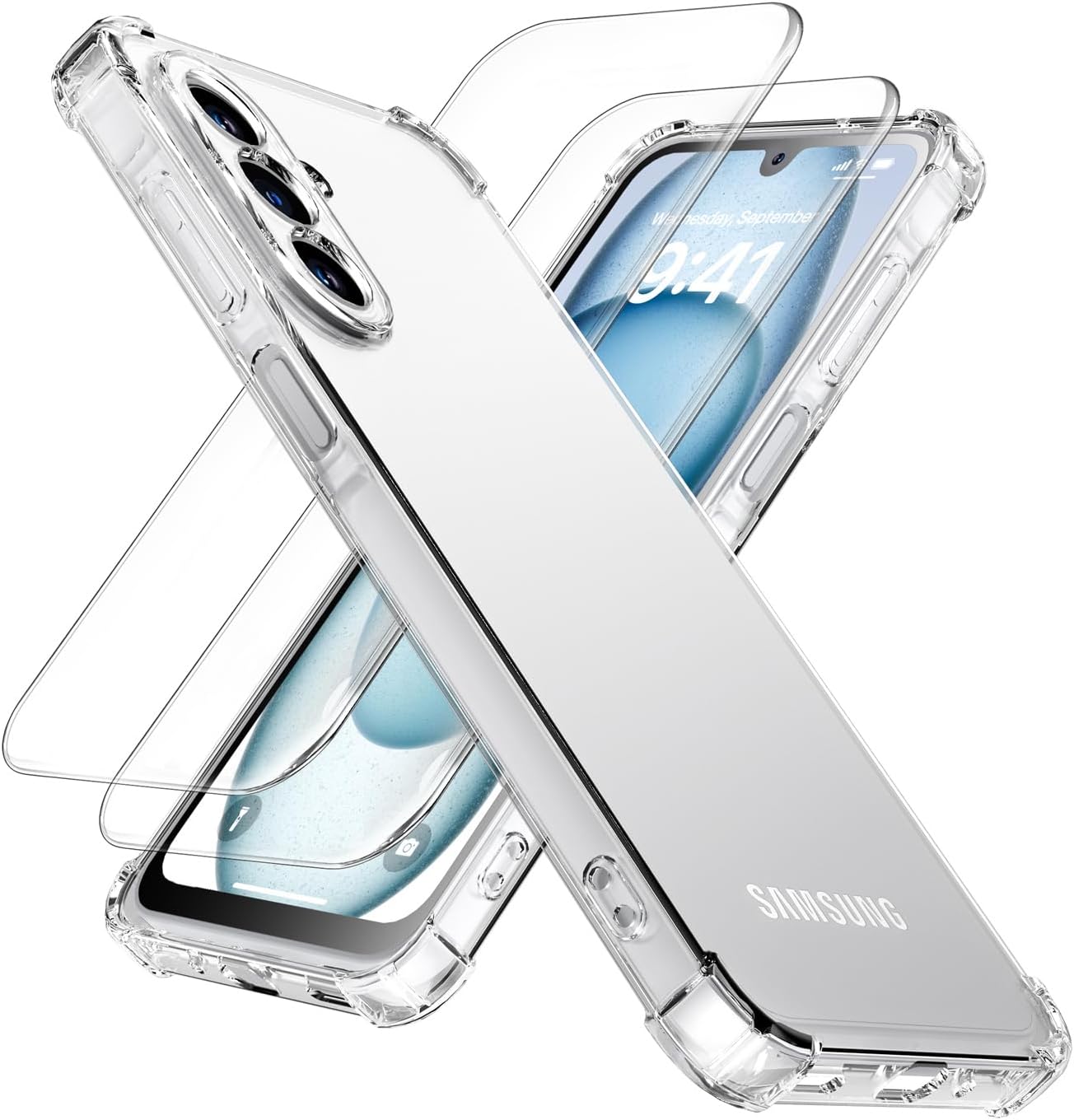 Samsung Galaxy A17 Clear Gel Bumper Case Cover Anti Shock With Glass Screen Protector