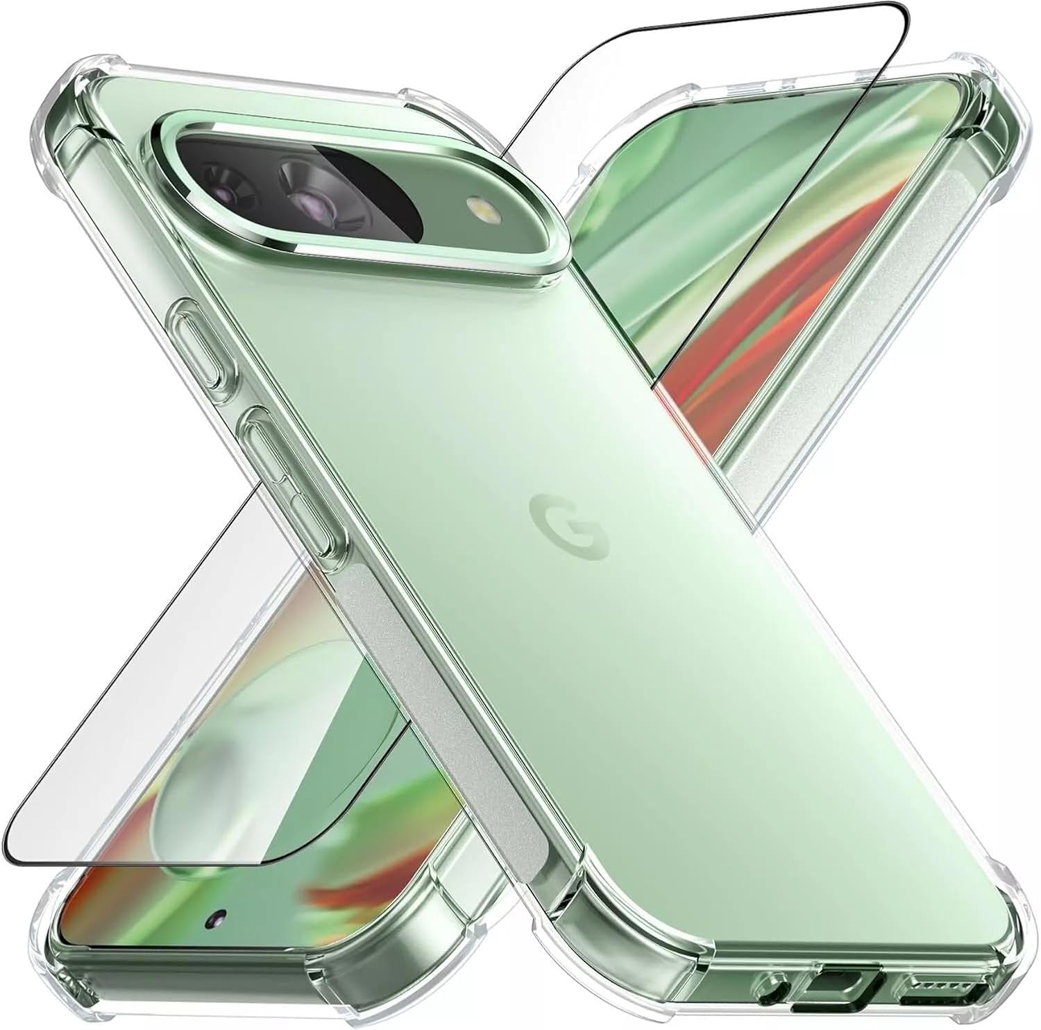 Google Pixel 10 Pro XL Clear Gel Anti Shock Bumper Case Cover With Glass Screen Protector