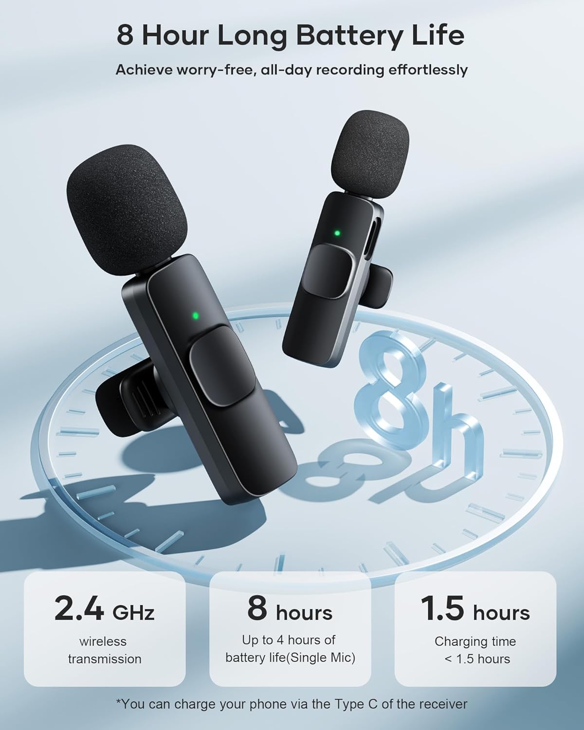 Wireless Mini Microphone Lavalier Noise Cancelling Mic Vlogging iPhone Samsung Android