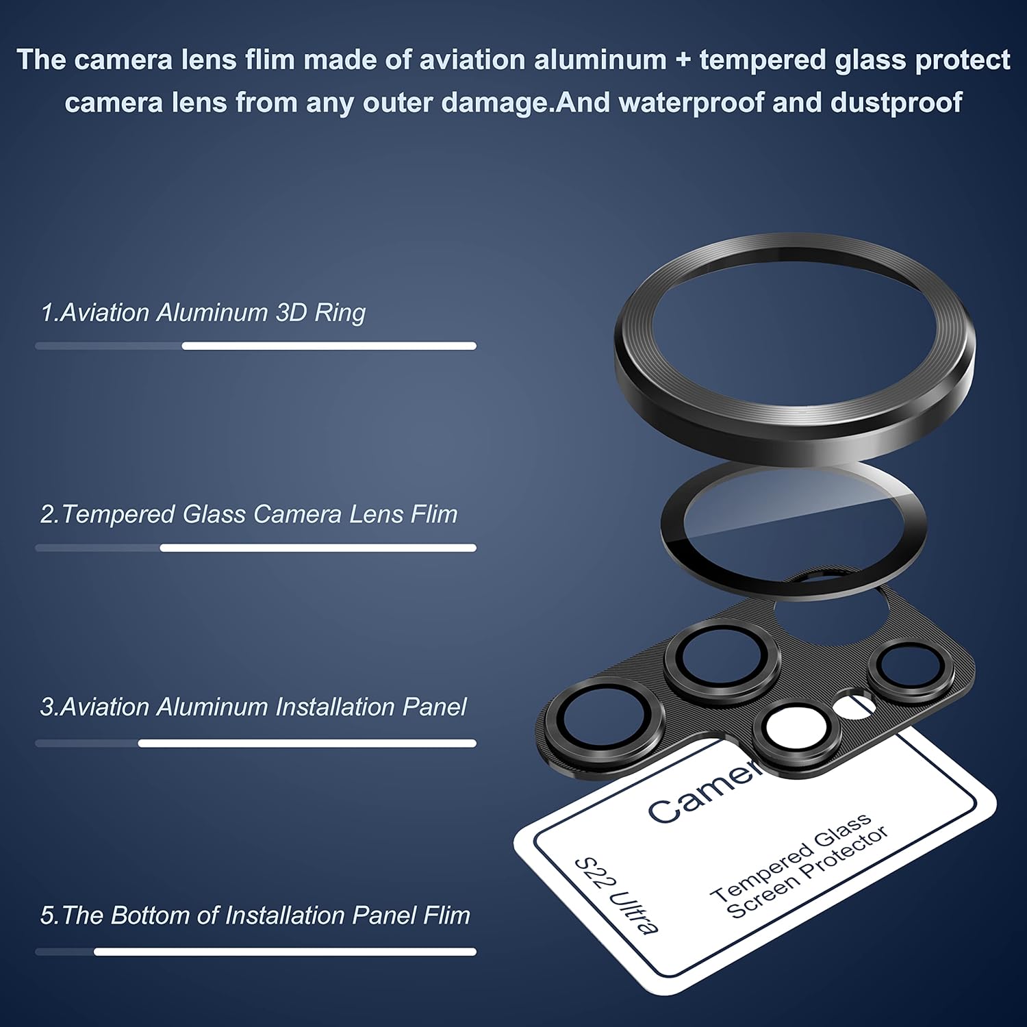 Samsung Galaxy S25 Ultra Camera Protector Lens Guard Tempered Glass Film Black