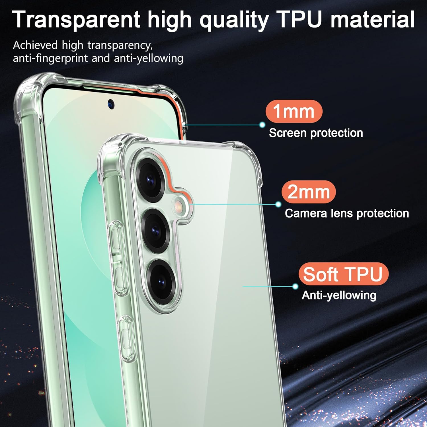 Samsung Galaxy S25 Clear Gel Anti Shock Bumper Case Cover With Glass Screen Protector