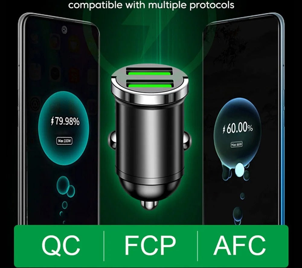 Twin USB Socket to 12V Car Cigarette Lighter Dual Phone Charger Adapter With Blue Led Light