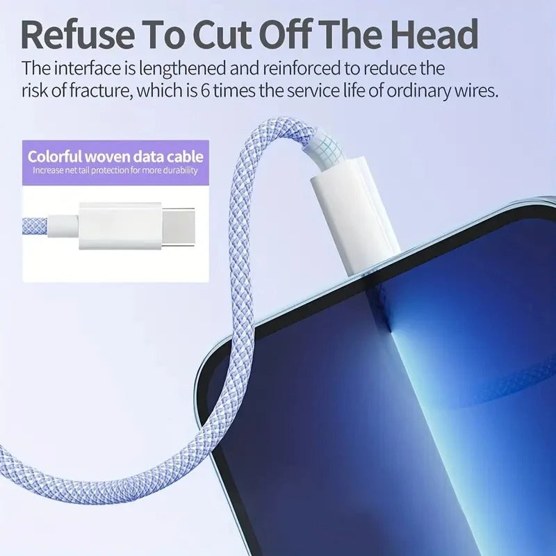 USB C to USB C Charging Fabric Braided Nylon Cable Super Fast Charge For iPhone 15