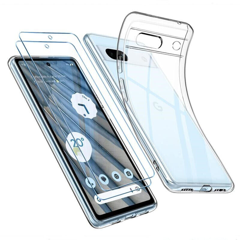 Google Pixel 7a Clear Gel Case Cover With Glass Screen Protector