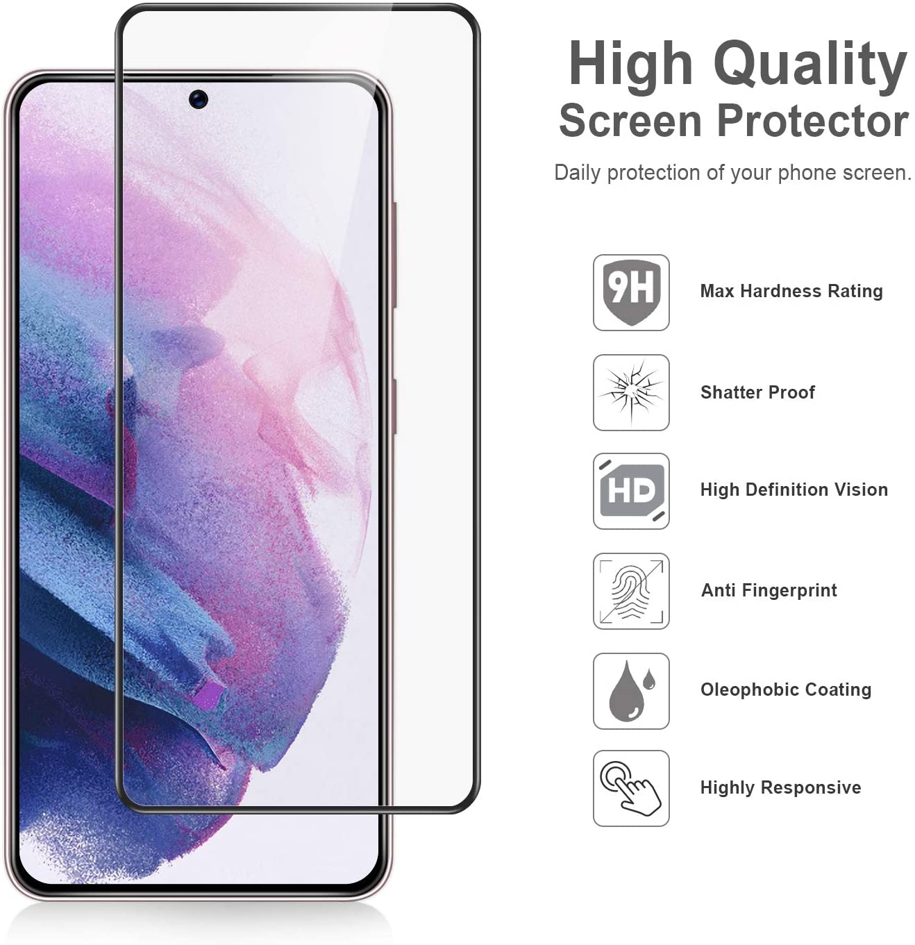 2 Pack Samsung Galaxy S21 / 5G Clear Tempered Full Cover Glass Screen Protector Full Coverage - SmartPhoneGadgetUK