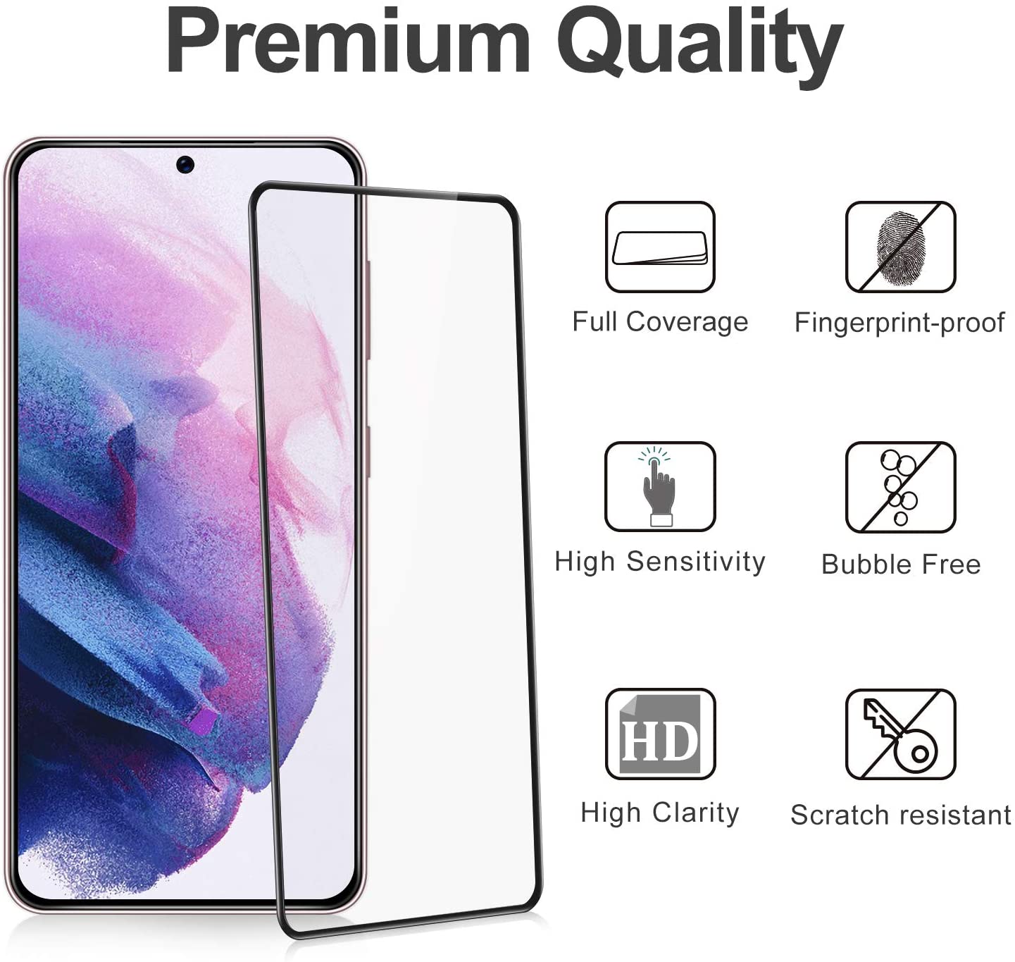 2 Pack Samsung Galaxy S21 Plus / 5G Clear Tempered Full Cover Glass Screen Protector Full Coverage - SmartPhoneGadgetUK