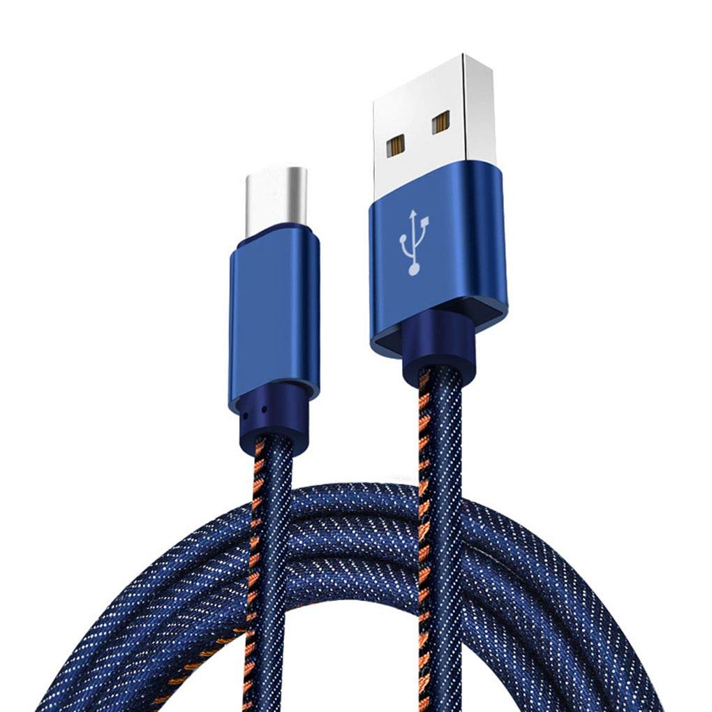 Samsung Galaxy A02s Denim Fabric 1M Blue Type C Charger USB Cable Power Lead - SmartPhoneGadgetUK
