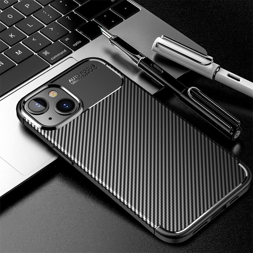 Apple iPhone 14 (6.1) Carbon Fibre Case Thin Shockproof Cover - Black