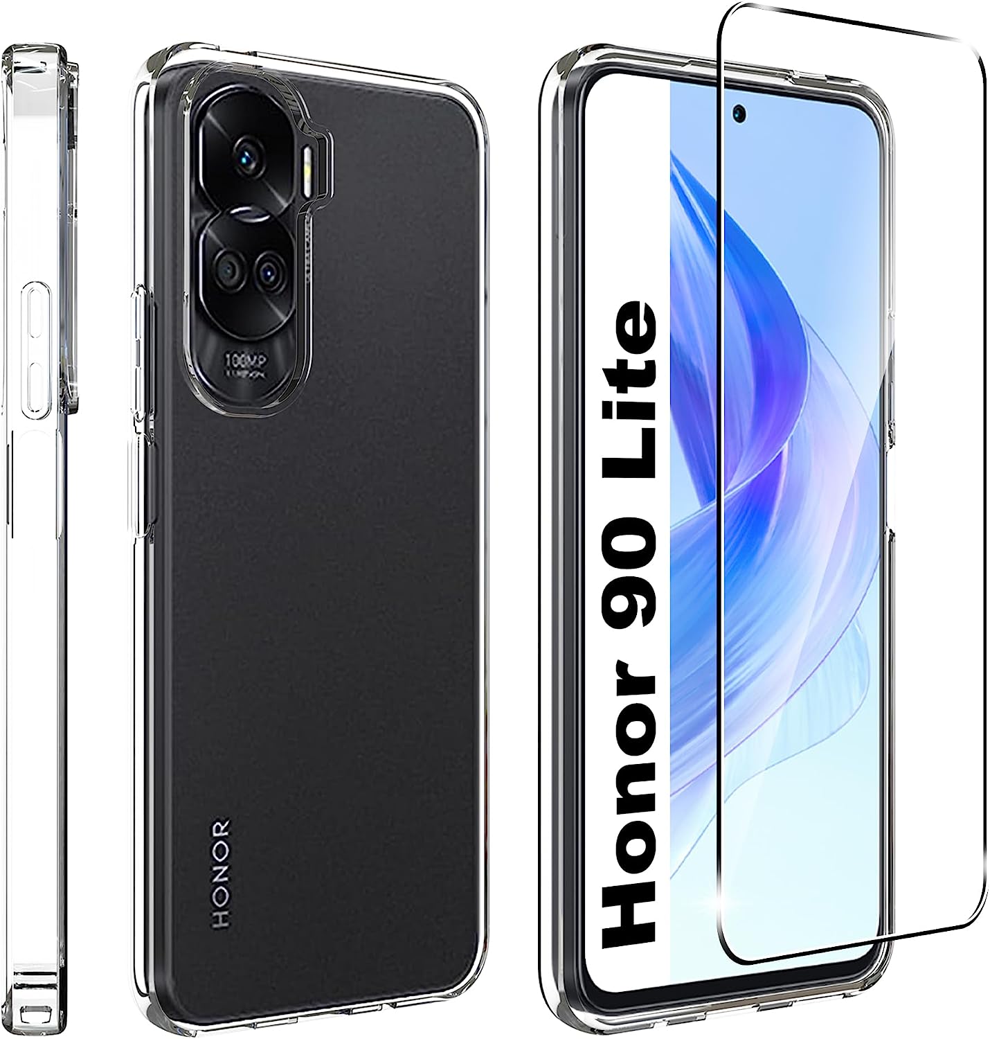 Honor 90 Lite Clear Gel Case Cover With Glass Screen Protector