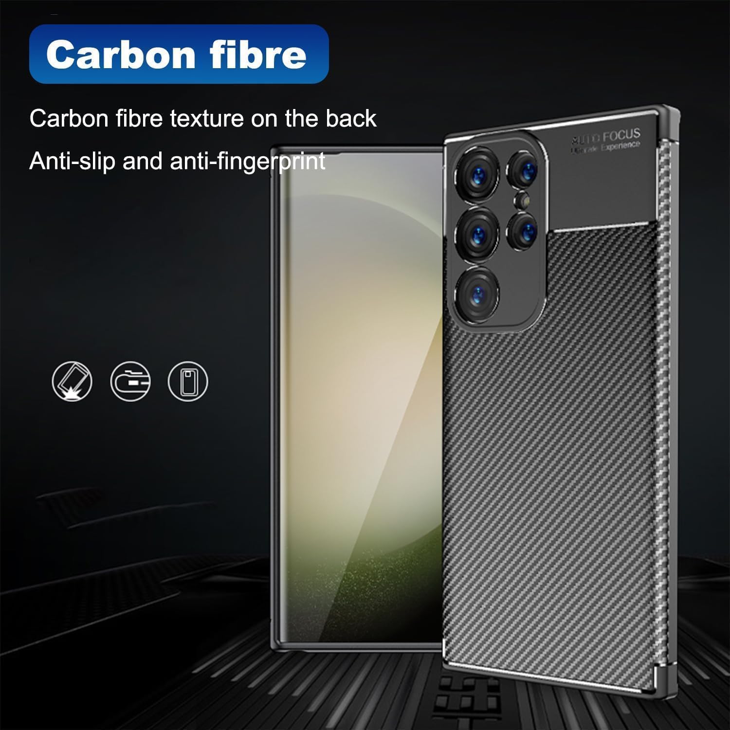 Samsung Galaxy S25 Ultra Case Carbon Fiber Thin Shockproof Cover - Black
