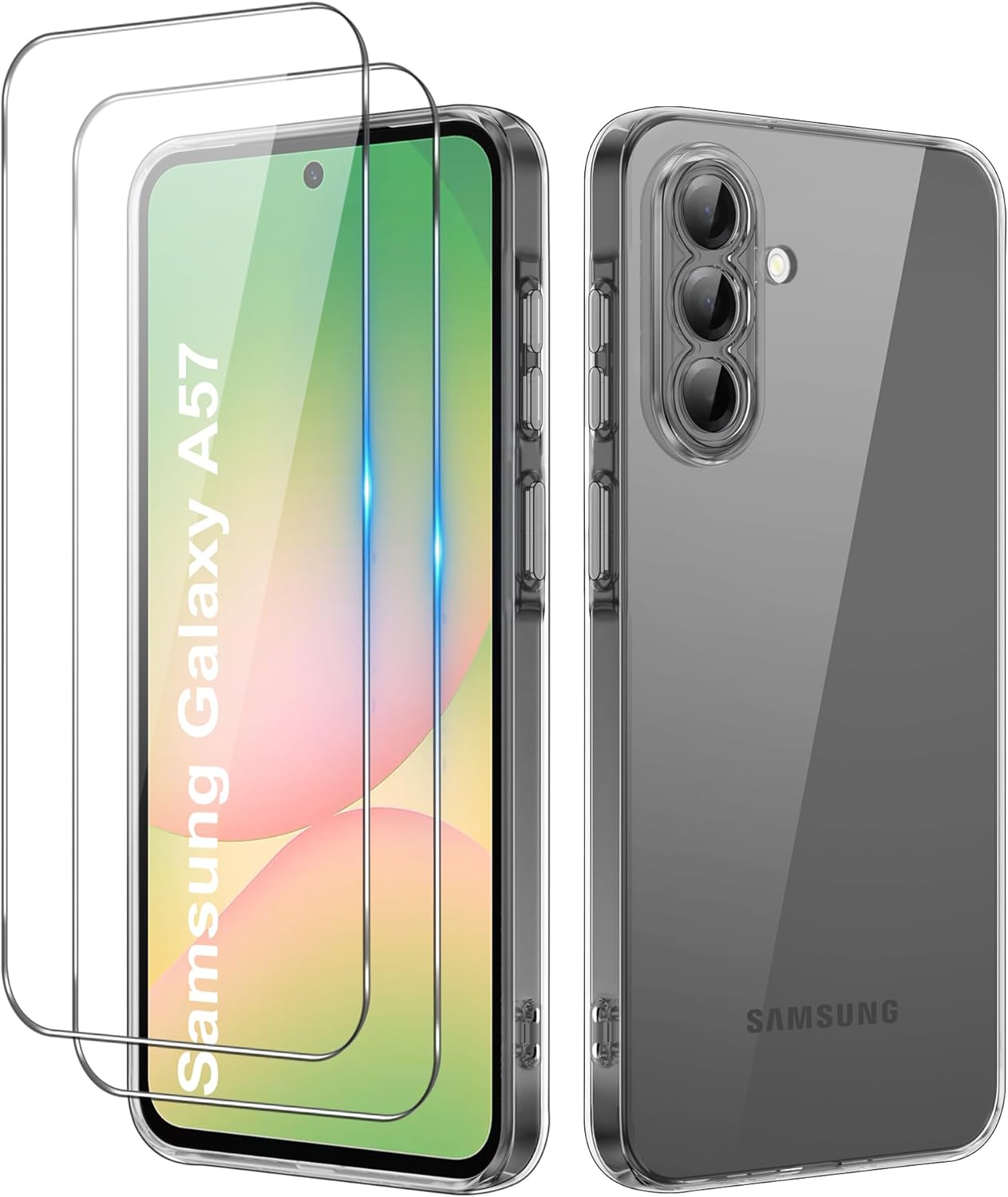 Samsung Galaxy A57 Clear Gel Case Cover With Glass Screen Protector