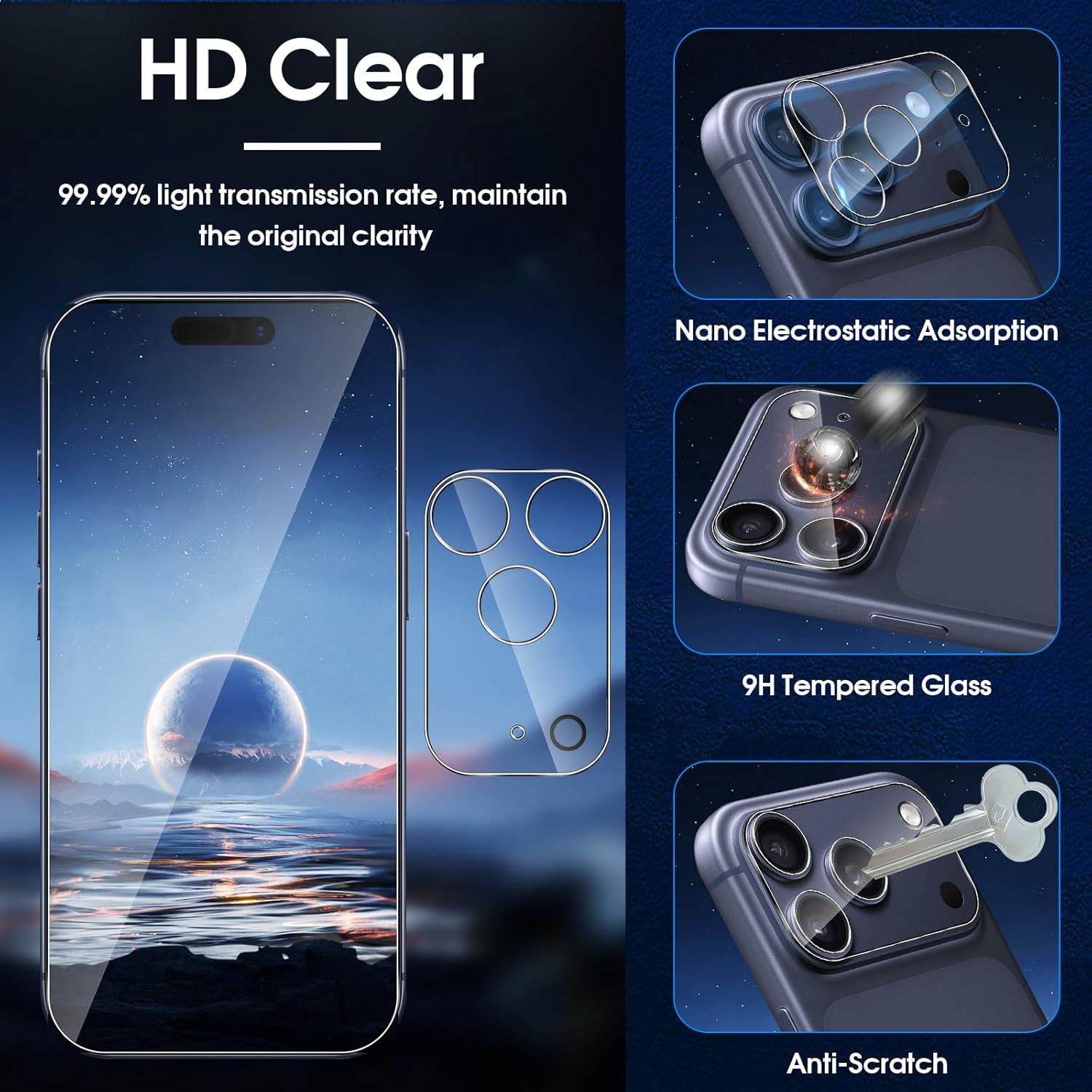 Apple iPhone 17 Pro Clear Tempered Glass Screen Guard Camera Lens Protector