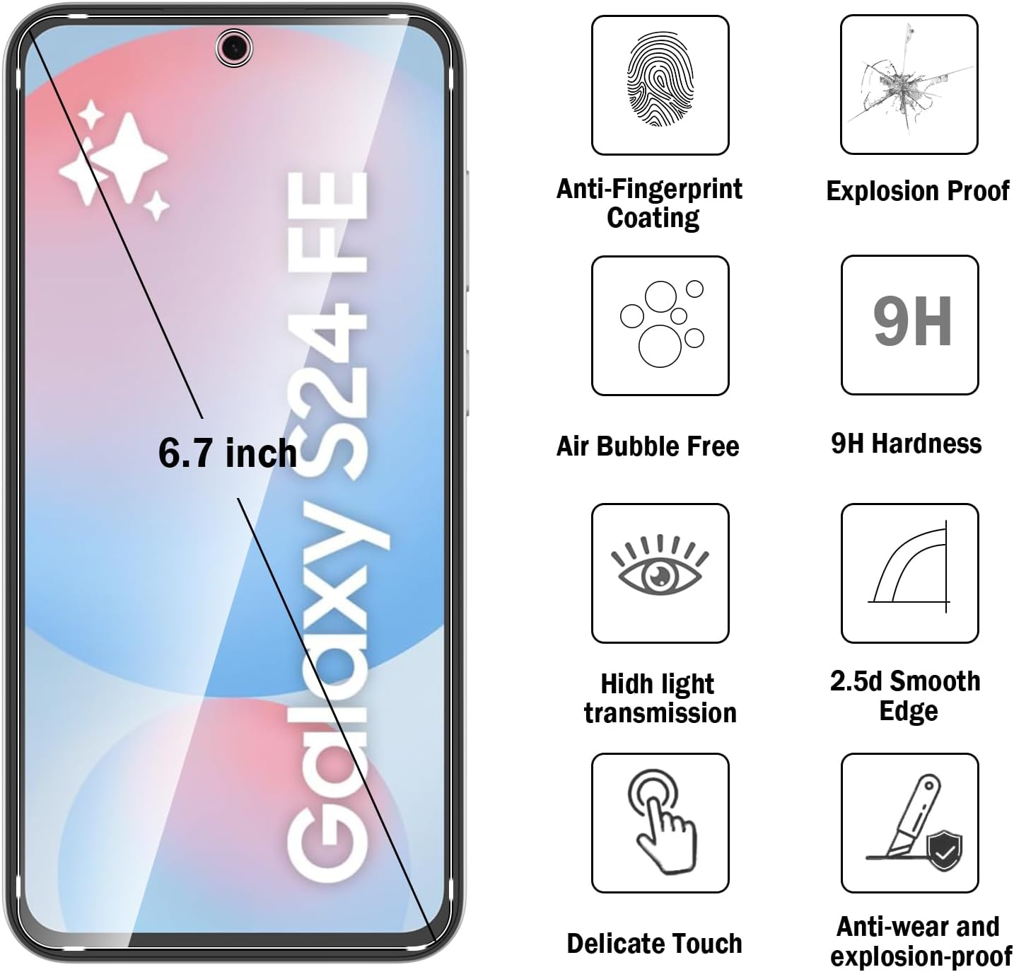 Samsung Galaxy S24 FE Clear Tempered Glass Screen Guard Camera Lens Protector