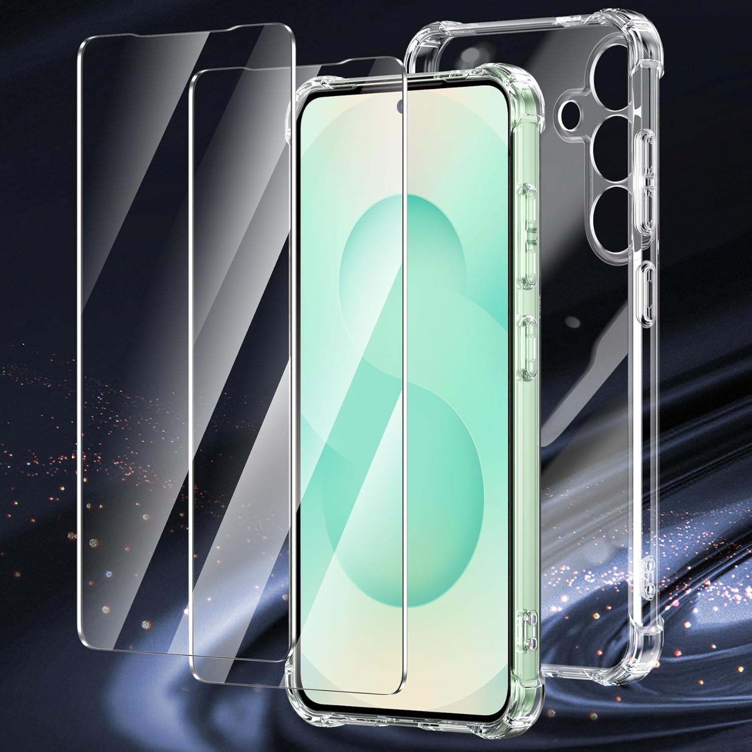 Samsung Galaxy S25 Clear Gel Anti Shock Bumper Case Cover With Glass Screen Protector