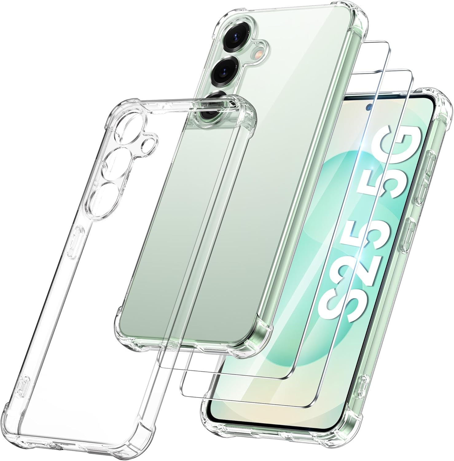 Samsung Galaxy S25 Clear Gel Anti Shock Bumper Case Cover With Glass Screen Protector