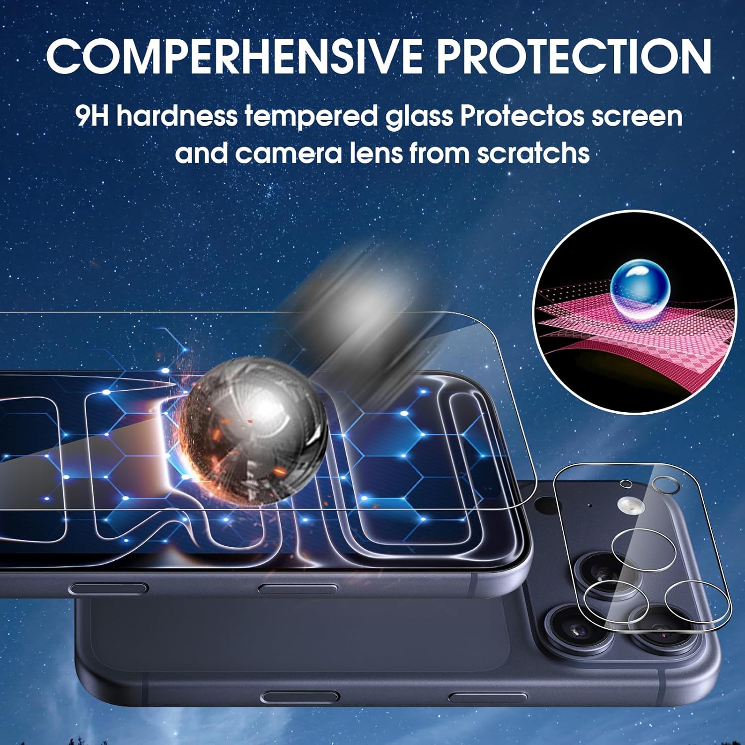 Apple iPhone 17 Pro Clear Tempered Glass Screen Guard Camera Lens Protector
