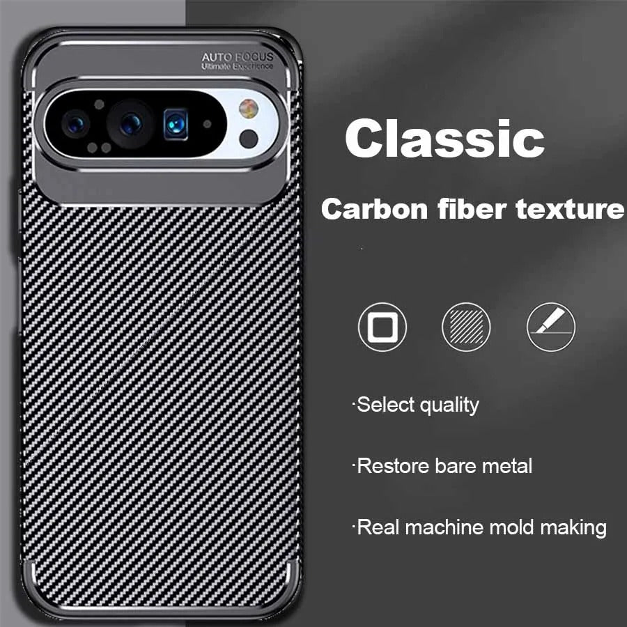 Google Pixel 9 Pro Carbon Fibre Case Thin Shockproof Cover - Black