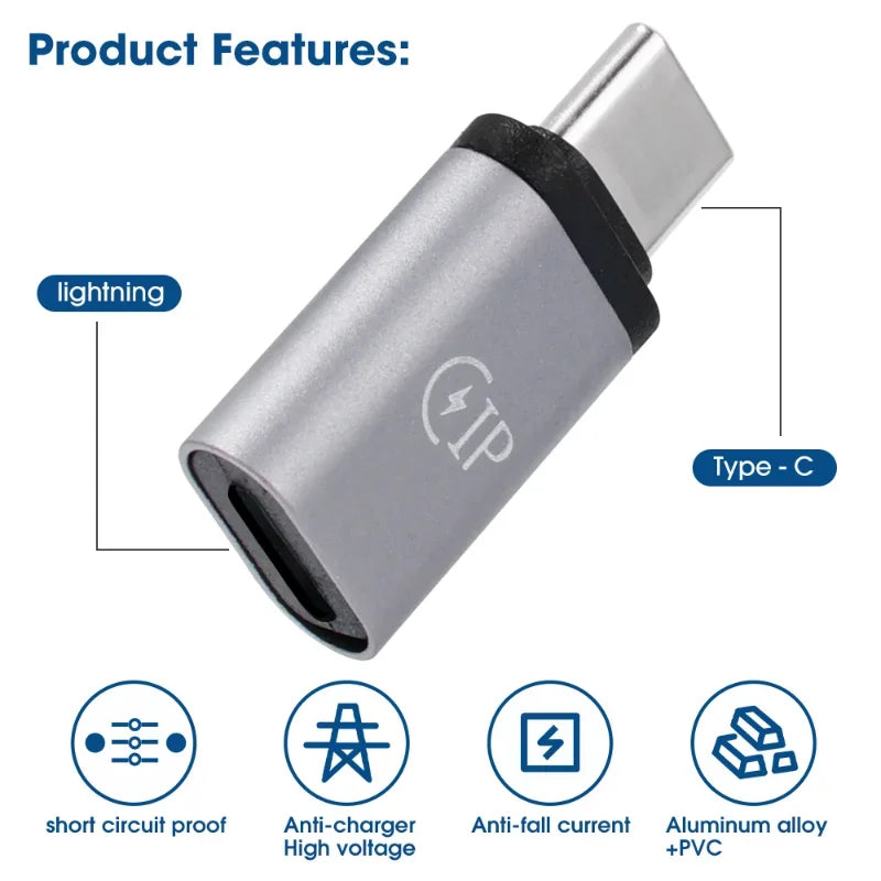 iPhone Lightning to Type C USB C Adapter Converter Fast Charging Data Connector OTG