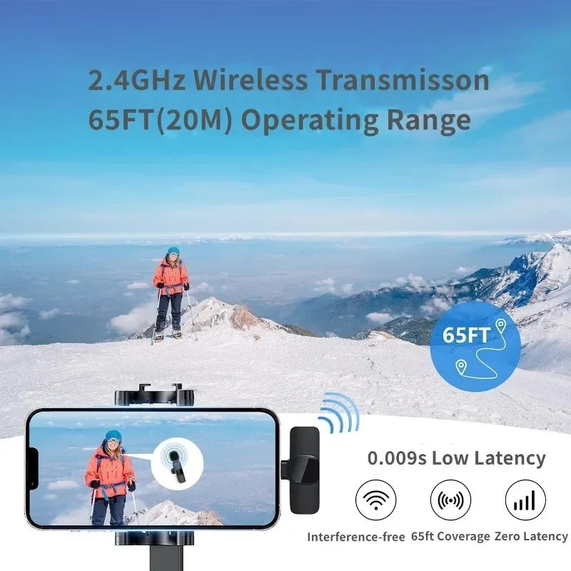Wireless Mini Microphone Lavalier Noise Cancelling Mic Vlogging iPhone Samsung Android