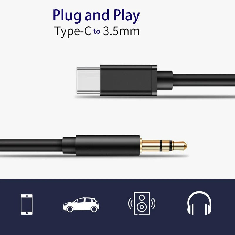 Google Pixel 8 - 1M Type C USB To 3.5mm AUX Audio Adaptor Car Cable