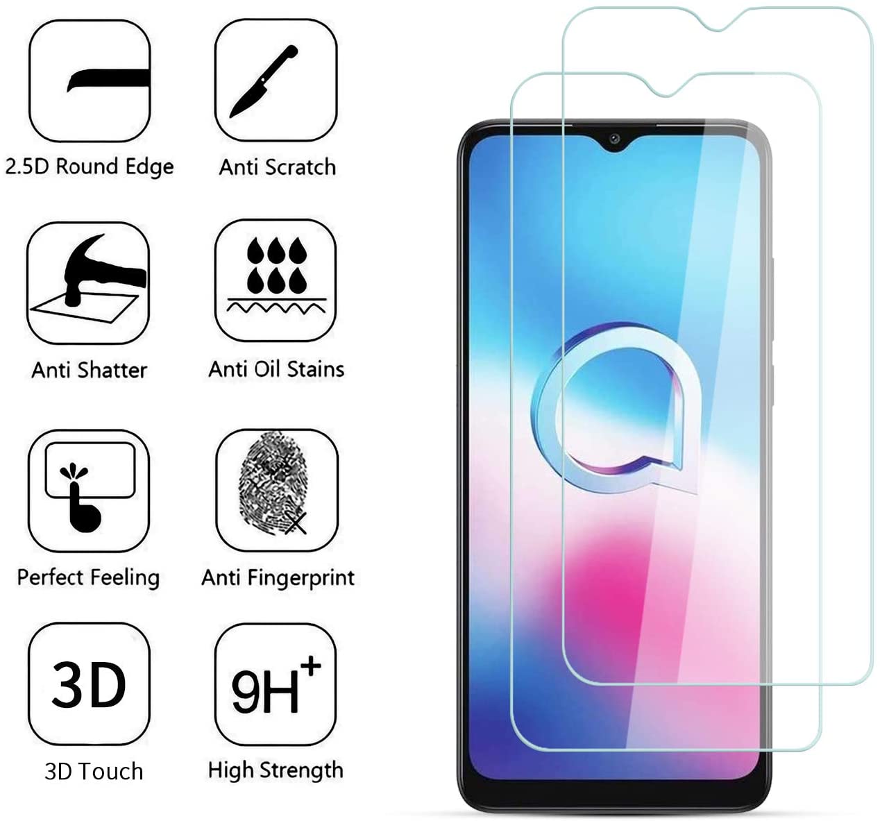 2 Pack Alcatel 3X 2020 Clear Tempered Glass Screen Protector - SmartPhoneGadgetUK