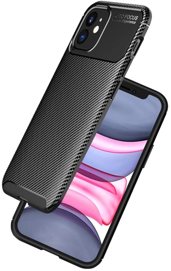 iPhone 12 (6.1) Case Carbon Fiber Thin Shockproof Bumper Drop Protection Non Slip TPU - Black - SmartPhoneGadgetUK