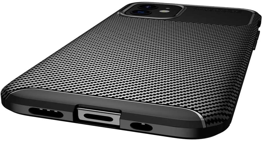 iPhone 12 (6.1) Case Carbon Fiber Thin Shockproof Bumper Drop Protection Non Slip TPU - Black - SmartPhoneGadgetUK