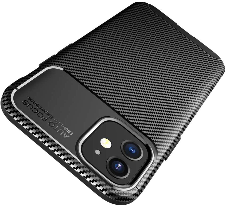 iPhone 12 Mini (5.4) Case Carbon Fiber Thin Shockproof Bumper Drop Protection Non Slip TPU - Black - SmartPhoneGadgetUK