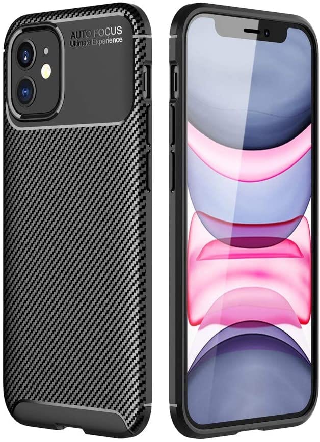 iPhone 12 Mini (5.4) Case Carbon Fiber Thin Shockproof Bumper Drop Protection Non Slip TPU - Black - SmartPhoneGadgetUK