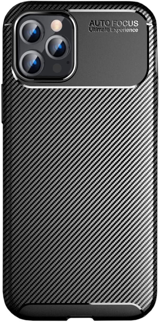 iPhone 12 Pro (6.1) Case Carbon Fiber Thin Shockproof Bumper Drop Protection Non Slip TPU - Black - SmartPhoneGadgetUK