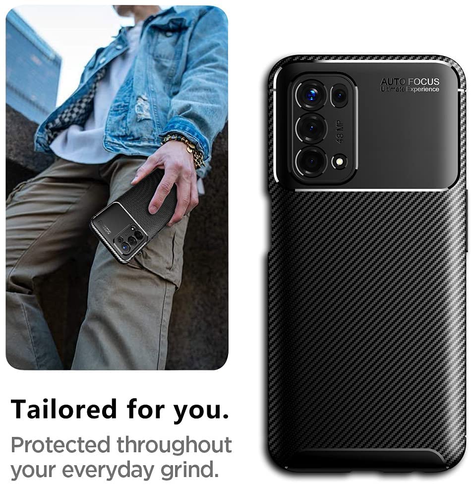 Oppo A54 5G Case Carbon Fiber Thin Shockproof Bumper Drop Protection Non Slip TPU - Black - SmartPhoneGadgetUK