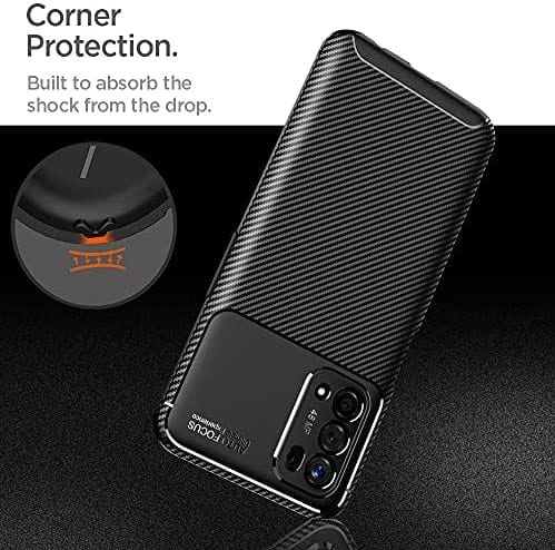 Oppo A54 5G Case Carbon Fiber Thin Shockproof Bumper Drop Protection Non Slip TPU - Black - SmartPhoneGadgetUK