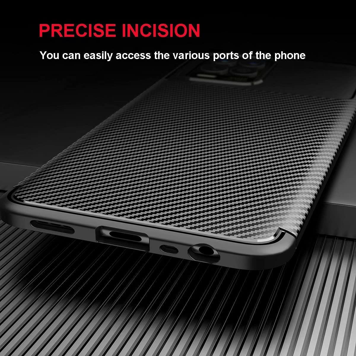 Realme 8 (4G) Case Carbon Fiber Thin Shockproof Bumper Drop Protection Non Slip TPU - Black - SmartPhoneGadgetUK