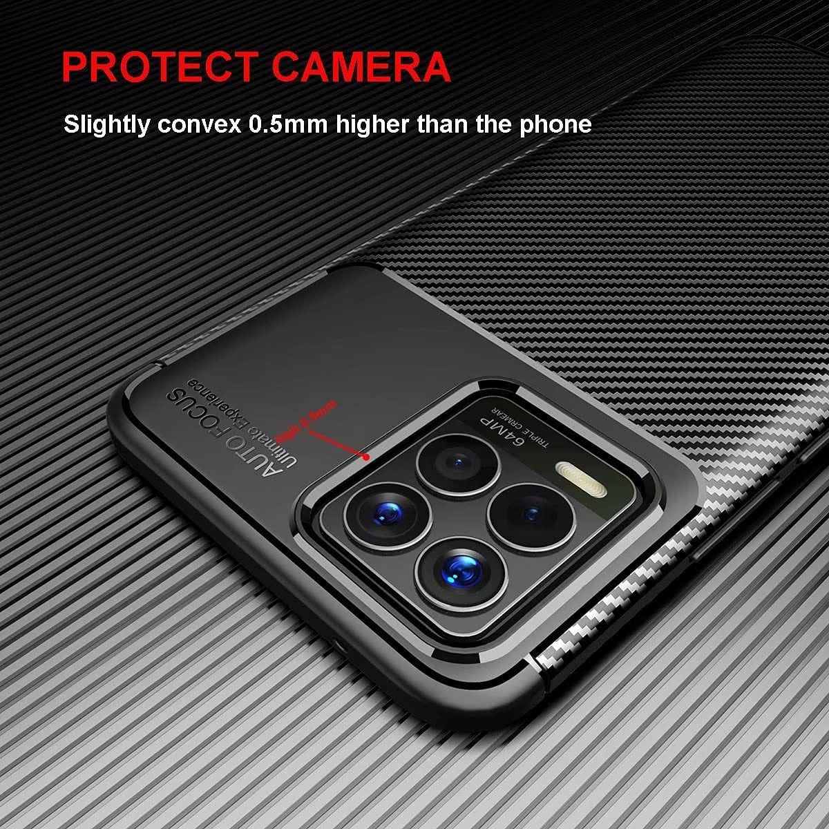 Realme 8 (4G) Case Carbon Fiber Thin Shockproof Bumper Drop Protection Non Slip TPU - Black - SmartPhoneGadgetUK