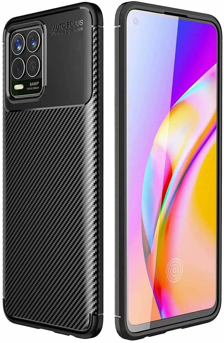 Realme 8 (4G) Case Carbon Fiber Thin Shockproof Bumper Drop Protection Non Slip TPU - Black - SmartPhoneGadgetUK