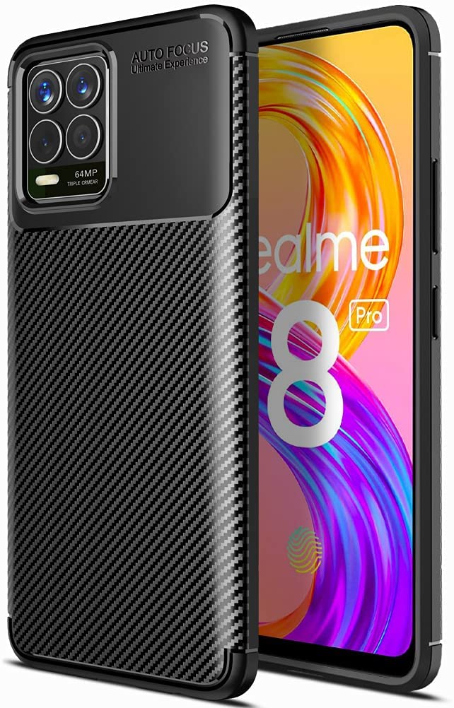 Realme 8 Pro Case Carbon Fiber Thin Shockproof Bumper Drop Protection Non Slip TPU - Black - SmartPhoneGadgetUK