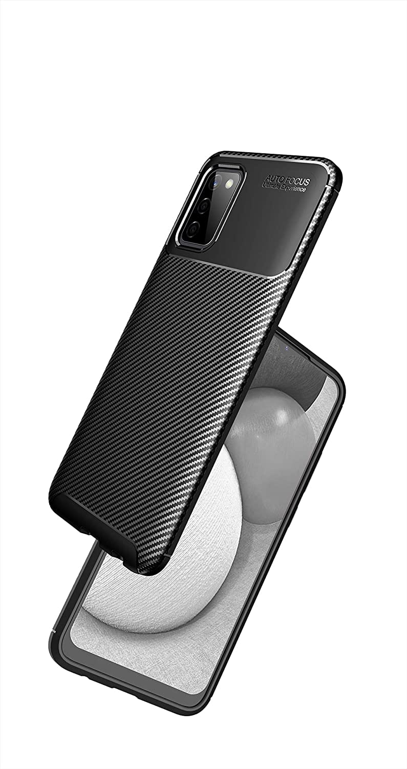 Samsung Galaxy A02s Case Carbon Fiber Thin Shockproof Bumper Non Slip TPU - Black - SmartPhoneGadgetUK