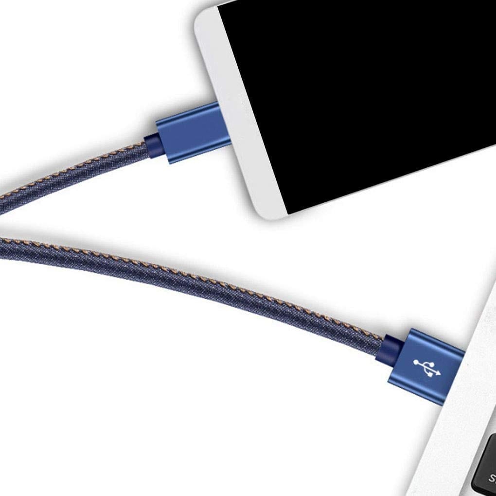 Samsung Galaxy A02s Denim Fabric 1M Blue Type C Charger USB Cable Power Lead - SmartPhoneGadgetUK