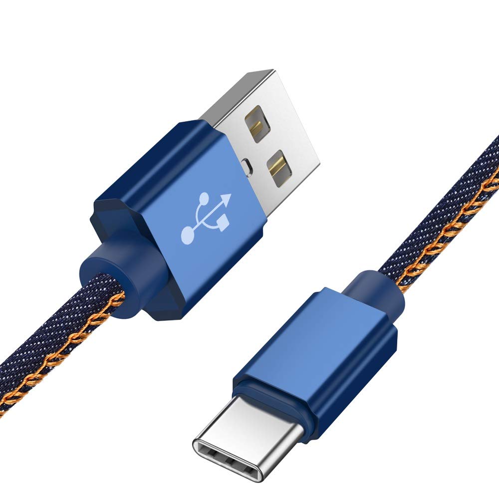 Samsung Galaxy A52 Denim Fabric 1M Blue Type C Charger USB Cable Power Lead - SmartPhoneGadgetUK