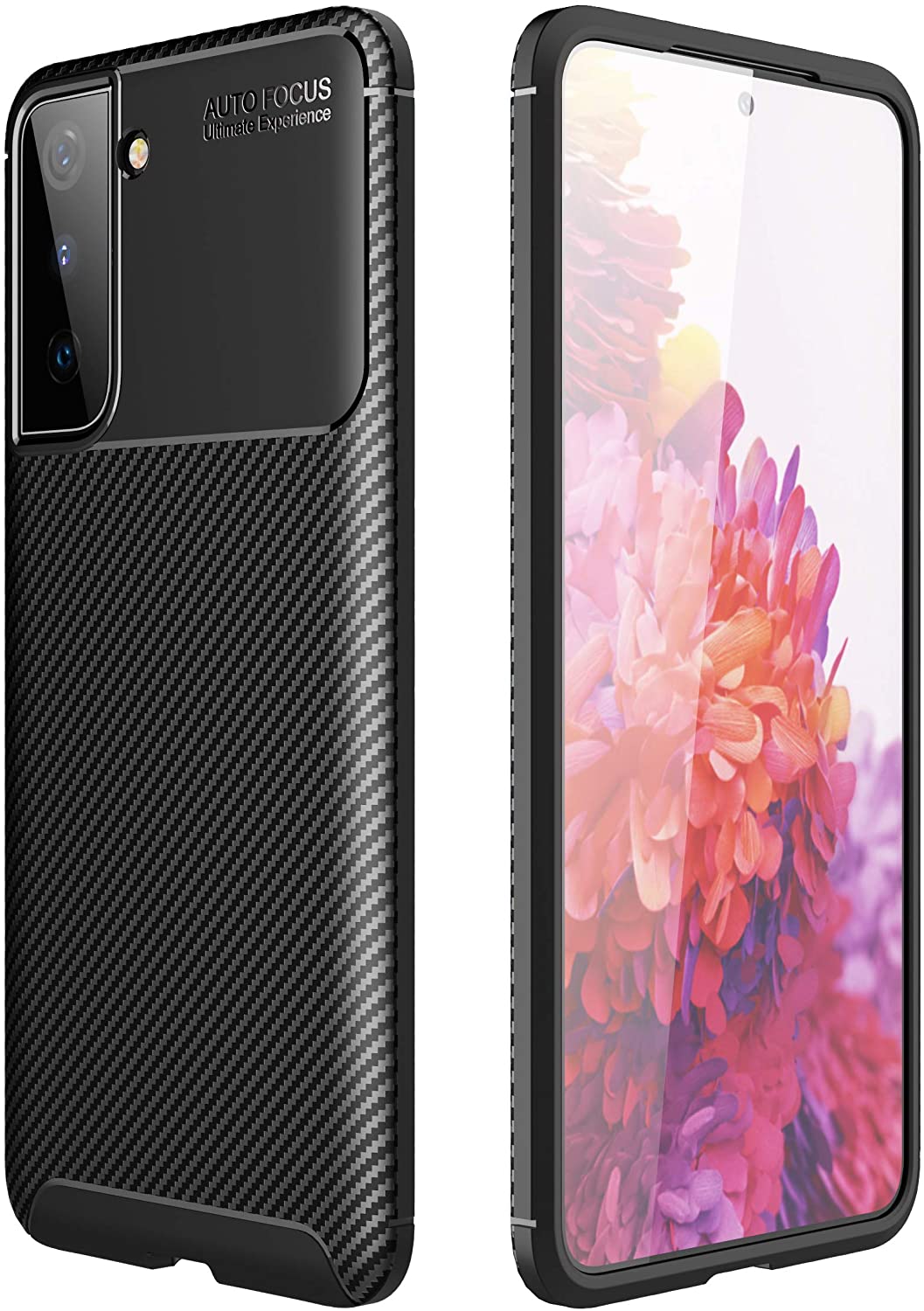 Samsung Galaxy S21+ Plus Case Carbon Fiber Thin Shockproof Bumper Drop Protection Non Slip TPU - Black - SmartPhoneGadgetUK