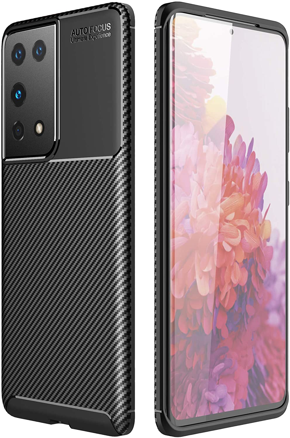 Samsung Galaxy S21 Ultra Case Carbon Fiber Thin Shockproof Bumper Drop Protection Non Slip TPU - Black - SmartPhoneGadgetUK